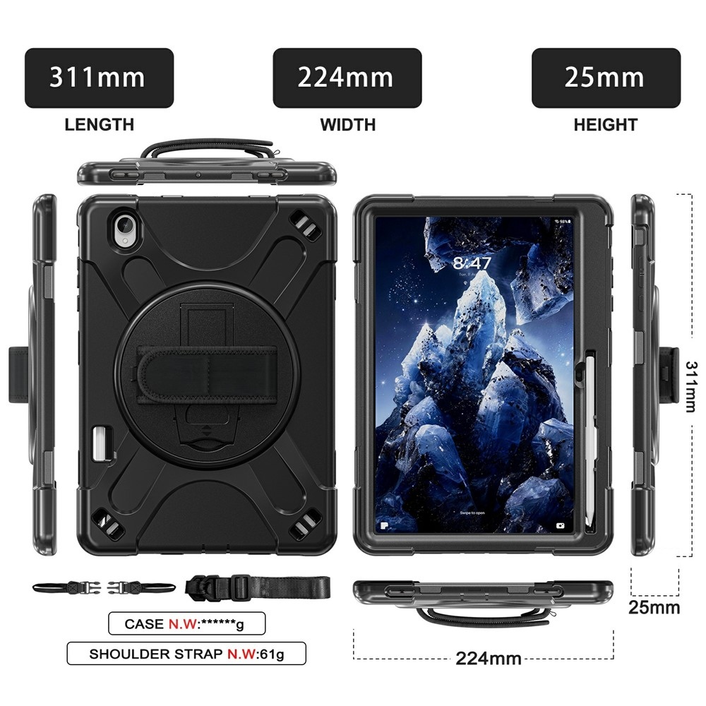 Strap strapabíró tok kézfogantyúval és vállpánttal a Samsung Galaxy Tab S12+ készülékhez – fekete