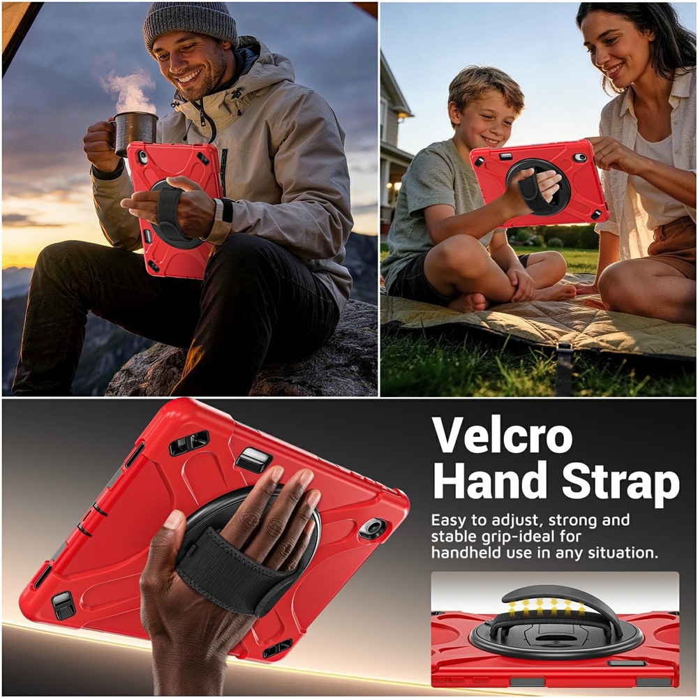 Strap strapabíró tok kézfogantyúval és vállpánttal a Samsung Galaxy Tab S12+ készülékhez – piros