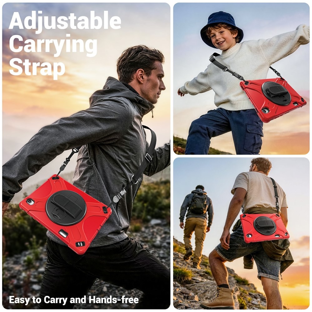Strap strapabíró tok kézfogantyúval és vállpánttal a Samsung Galaxy Tab S12+ készülékhez – piros
