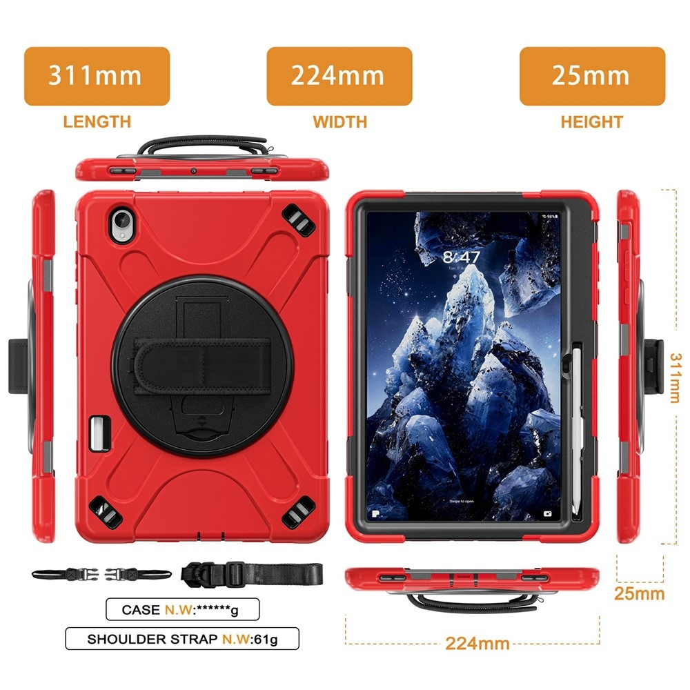 Strap strapabíró tok kézfogantyúval és vállpánttal a Samsung Galaxy Tab S12+ készülékhez – piros