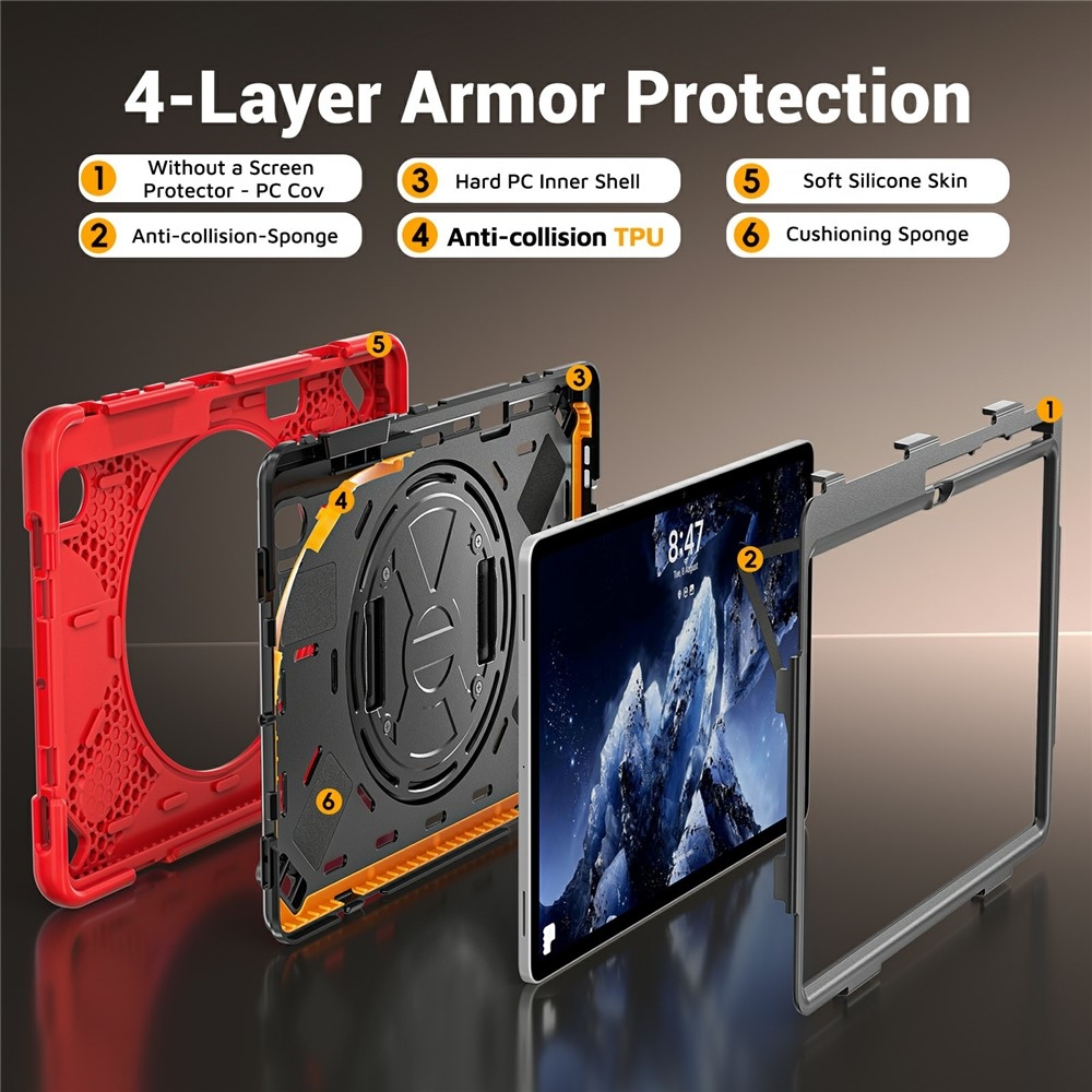 Strap strapabíró tok kézfogantyúval és vállpánttal a Samsung Galaxy Tab S12+ készülékhez – piros