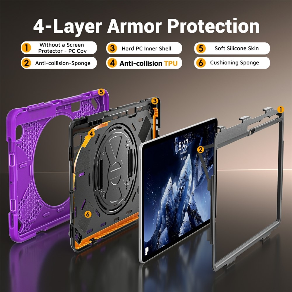 Strap strapabíró tok kézfogantyúval és vállpánttal a Samsung Galaxy Tab S12+ készülékhez – lila