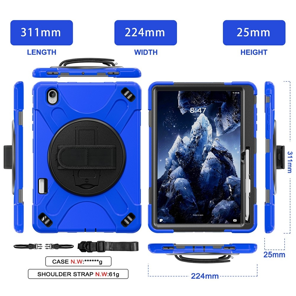 Strap strapabíró tok kéztartóval és vállpánttal a Samsung Galaxy Tab S12+ készülékhez – kék