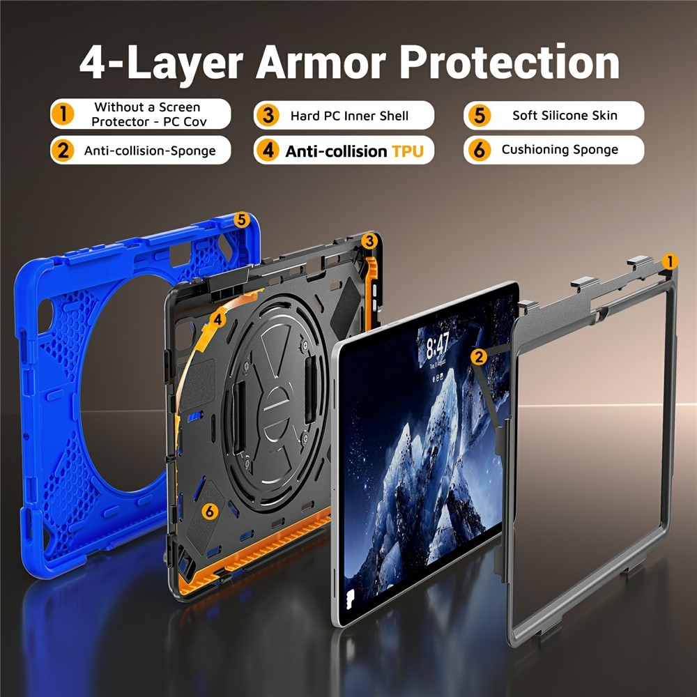 Strap strapabíró tok kéztartóval és vállpánttal a Samsung Galaxy Tab S12+ készülékhez – kék