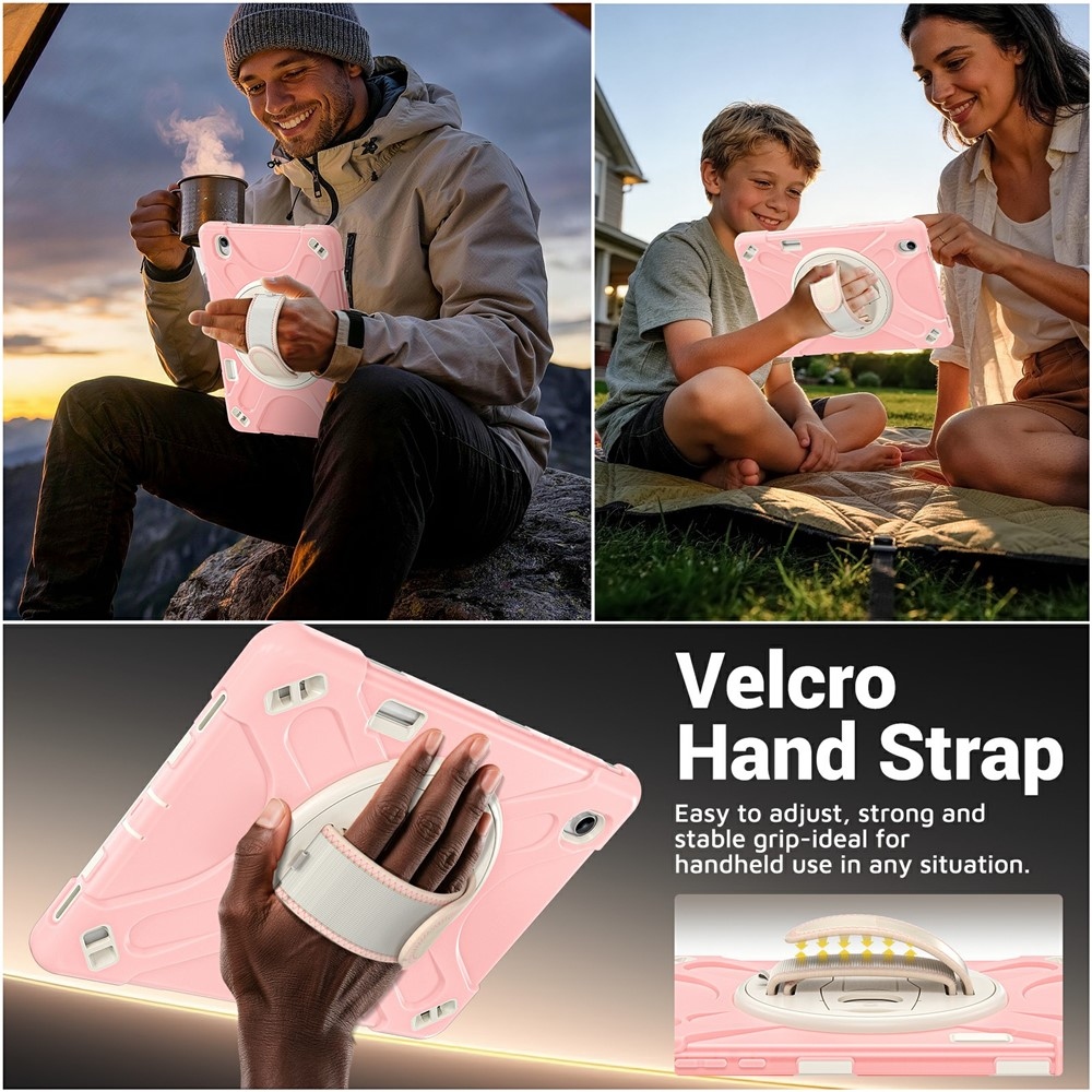 Strap strapabíró tok kézfogantyúval és vállpánttal a Samsung Galaxy Tab S12+ készülékhez – rózsaszín