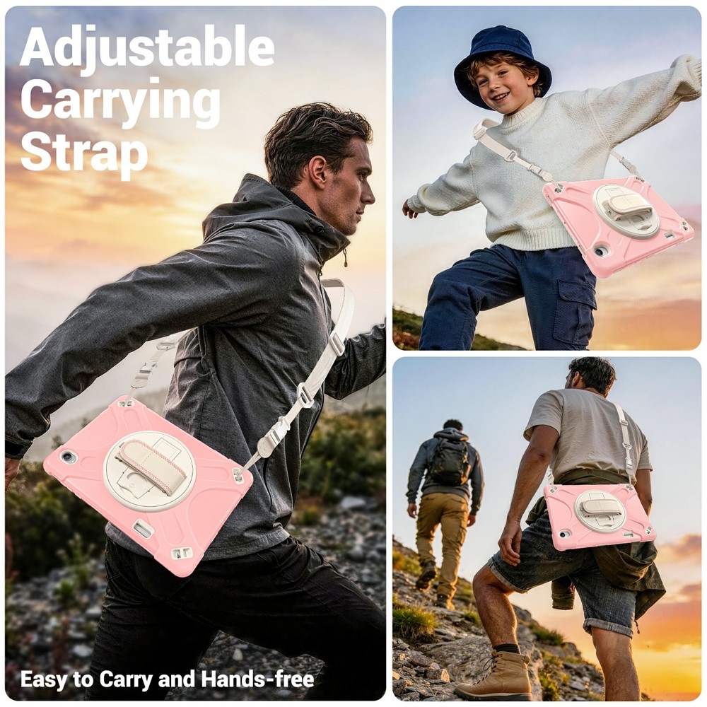 Strap strapabíró tok kézfogantyúval és vállpánttal a Samsung Galaxy Tab S12+ készülékhez – rózsaszín