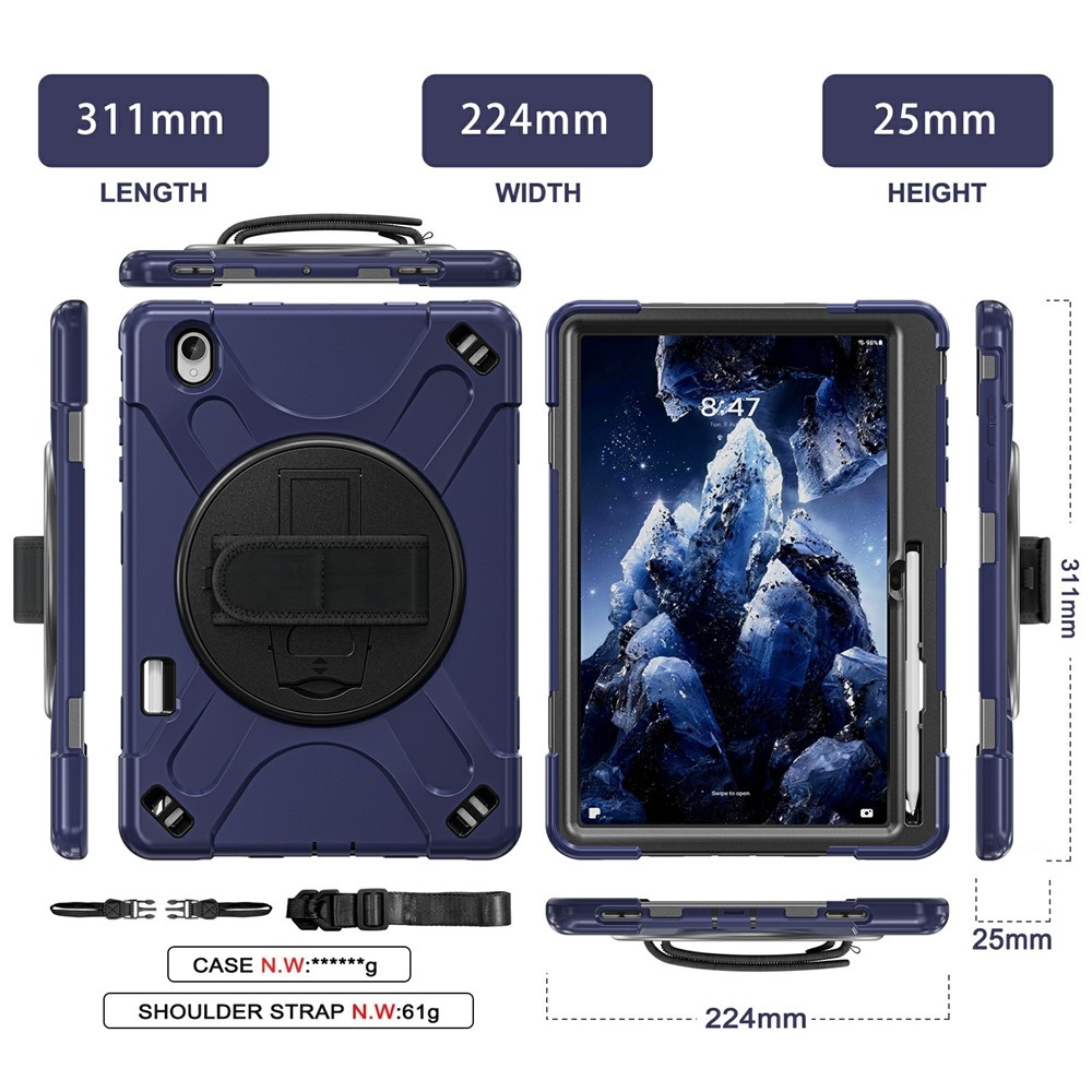 Strap strapabíró tok kézfogantyúval és vállpánttal a Samsung Galaxy Tab S12+ készülékhez – sötétkék