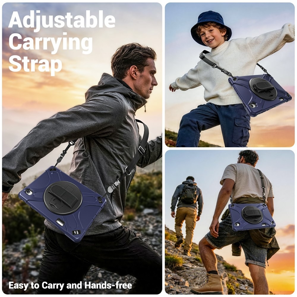 Strap strapabíró tok kézfogantyúval és vállpánttal a Samsung Galaxy Tab S12+ készülékhez – sötétkék
