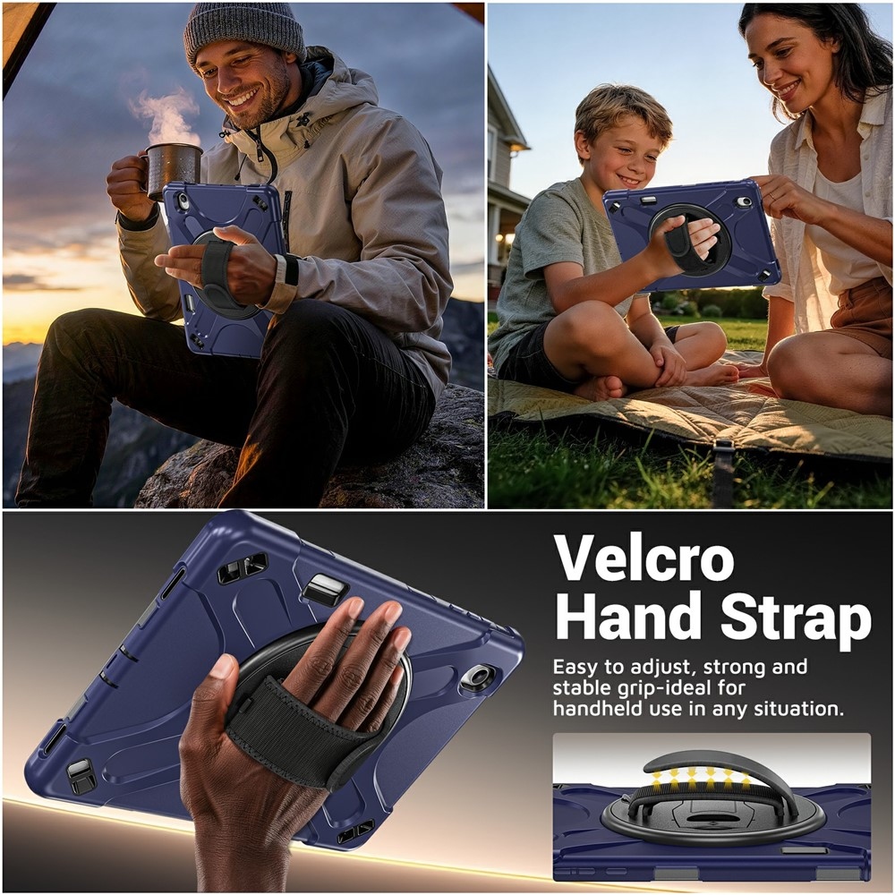 Strap strapabíró tok kézfogantyúval és vállpánttal a Samsung Galaxy Tab S12+ készülékhez – sötétkék