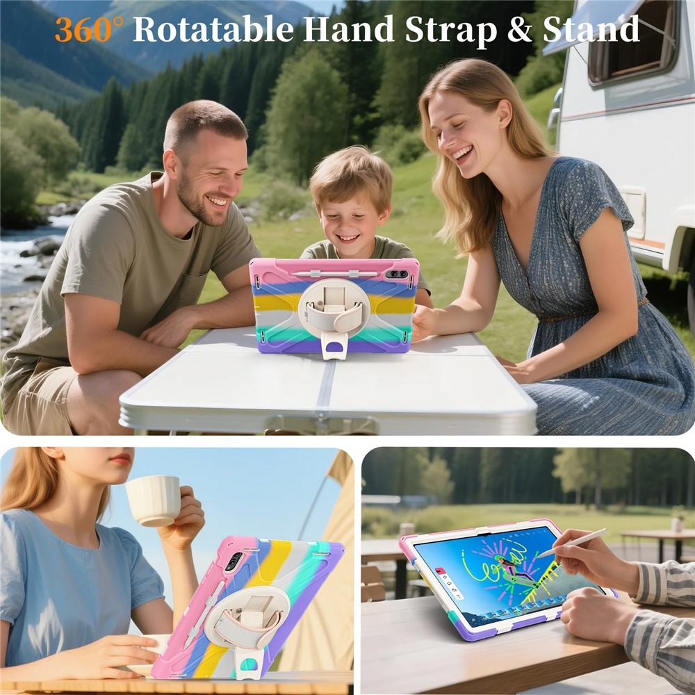 Strap strapabíró tok kézfogantyúval és vállpánttal a Samsung Galaxy Tab S12 Ultra/S11 Ultra készülékhez – színes csíkokkal