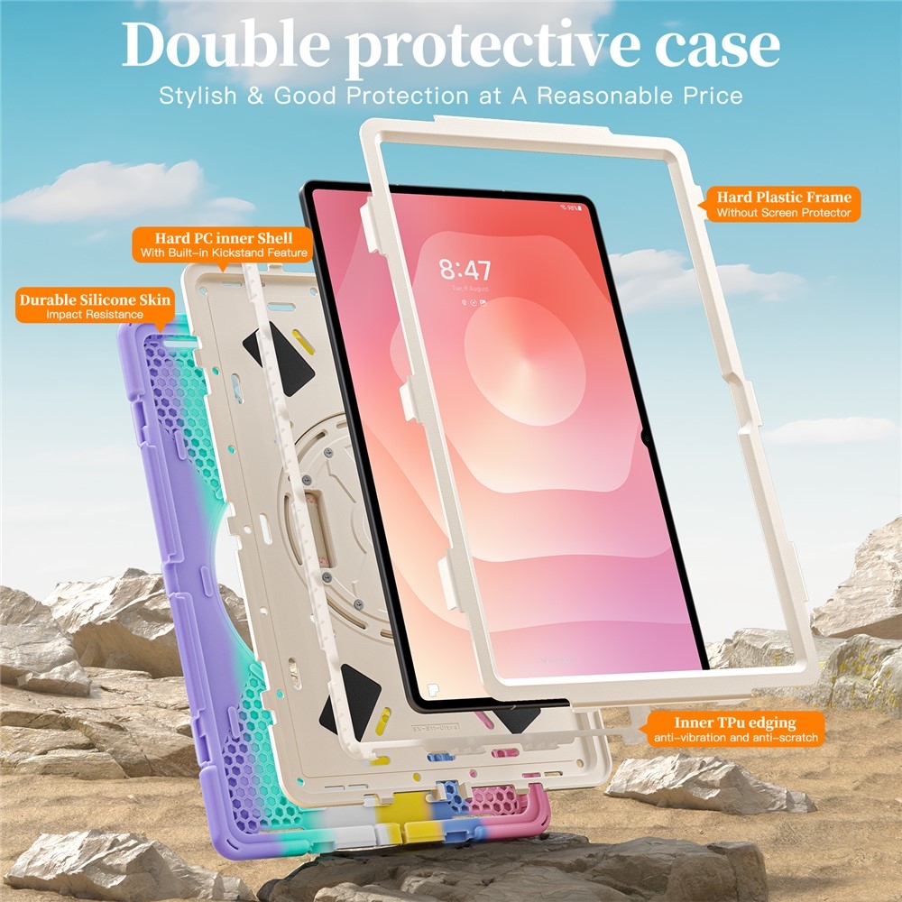 Strap strapabíró tok kézfogantyúval és vállpánttal a Samsung Galaxy Tab S12 Ultra/S11 Ultra készülékhez – színes csíkokkal