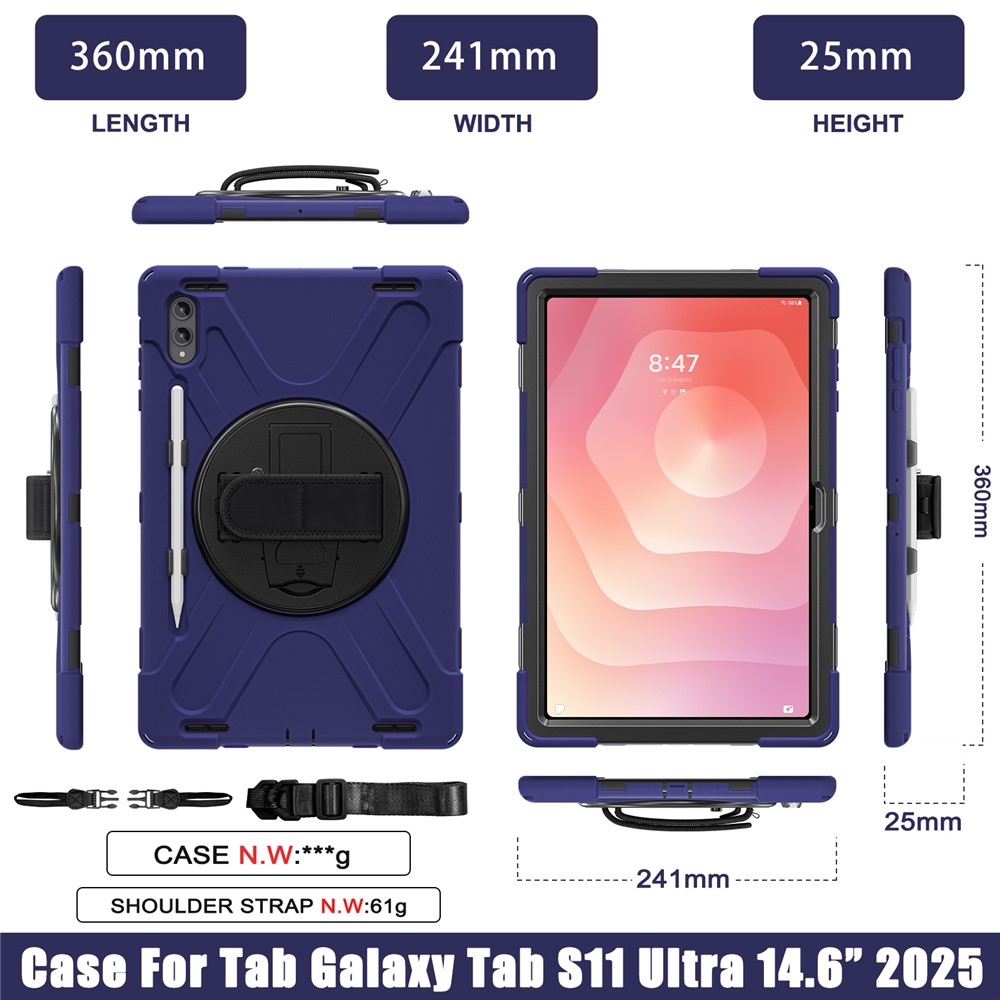 Strap strapabíró tok kézfogantyúval és vállpánttal a Samsung Galaxy Tab S12 Ultra/S11 Ultra készülékhez – kék