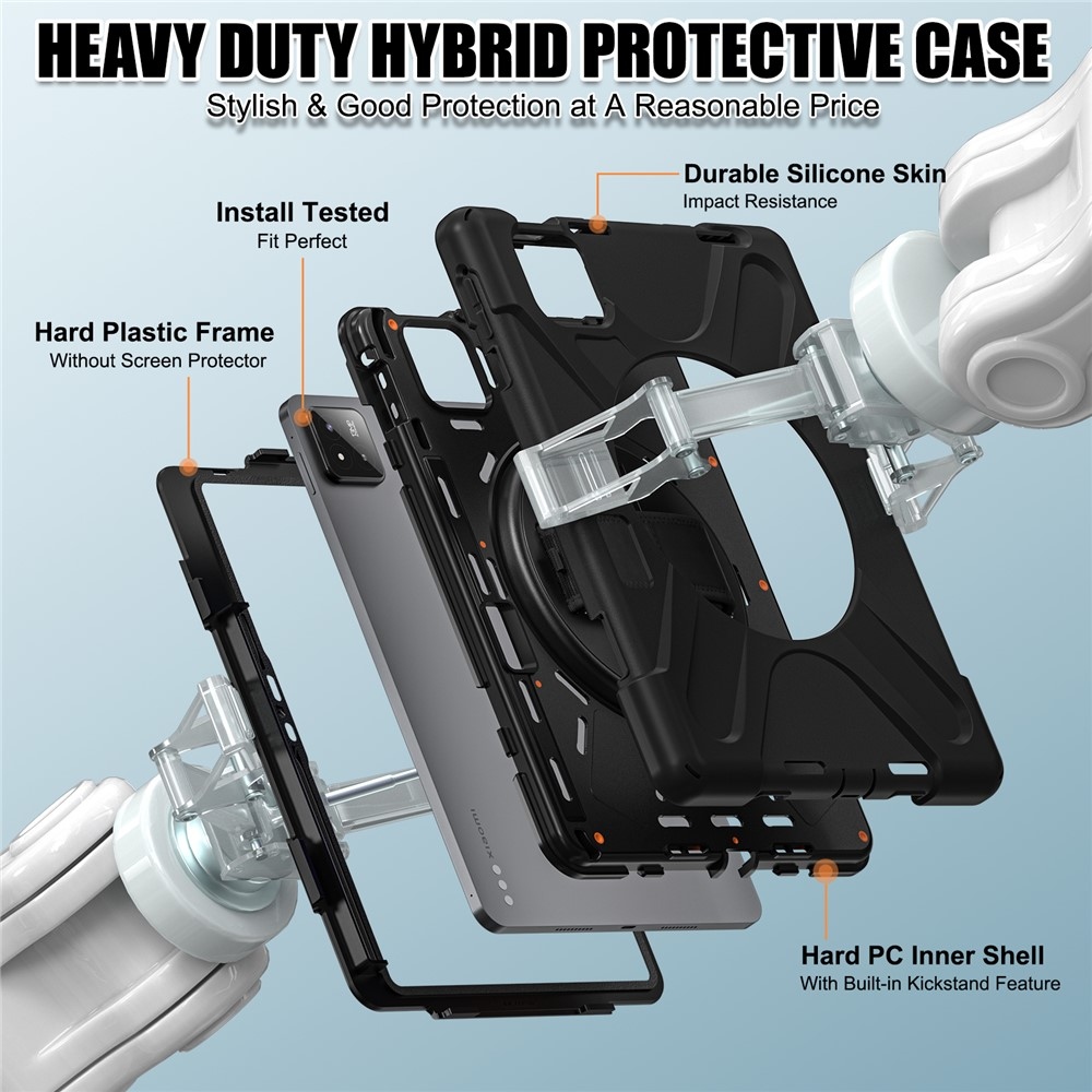 Strapabíró huzat kéztartóval és vállpánttal Xiaomi Pad 8/8 Pro/7/7/7 Pro készülékhez - fekete