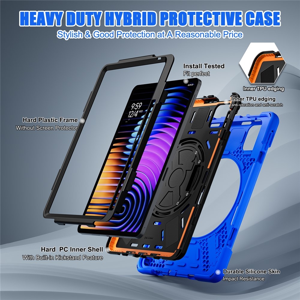 Strapabíró huzat kéztartóval és vállpánttal Xiaomi Pad 8/8 Pro/7/7/7 Pro készülékhez - kék