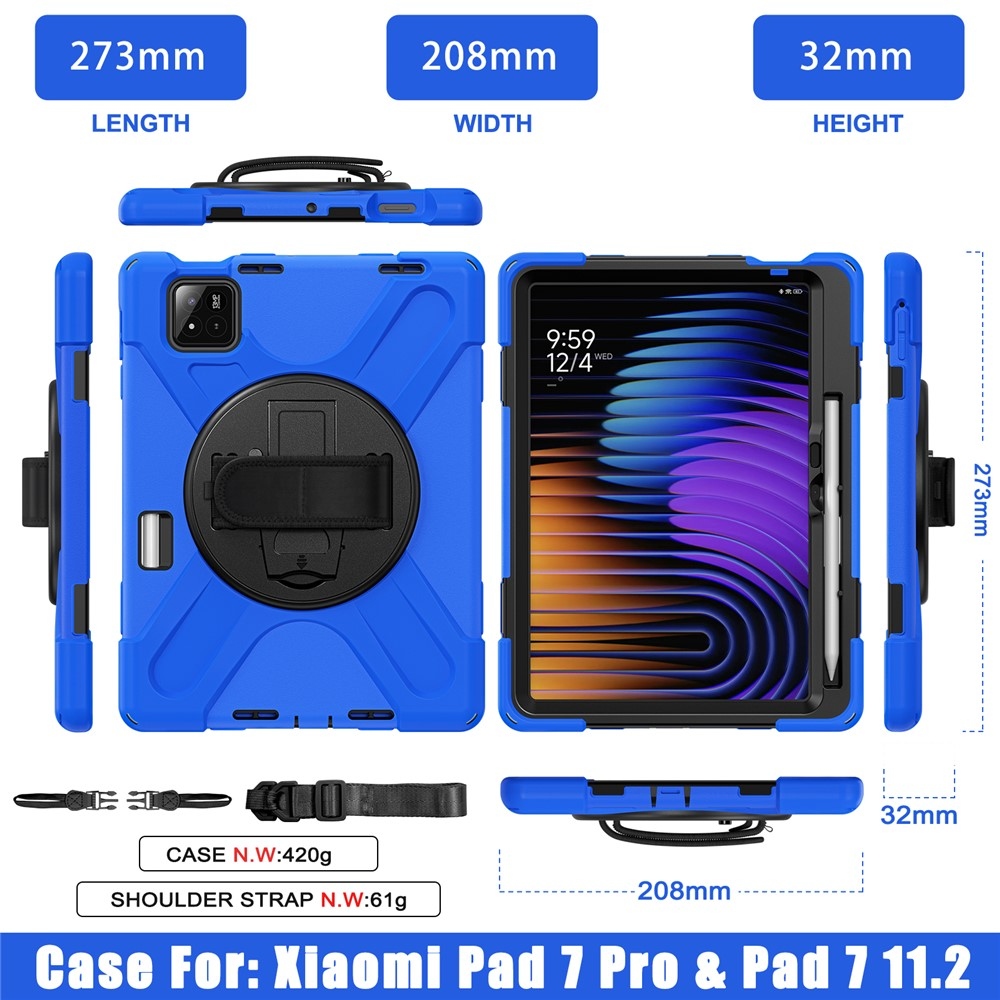 Strapabíró huzat kéztartóval és vállpánttal Xiaomi Pad 8/8 Pro/7/7/7 Pro készülékhez - kék