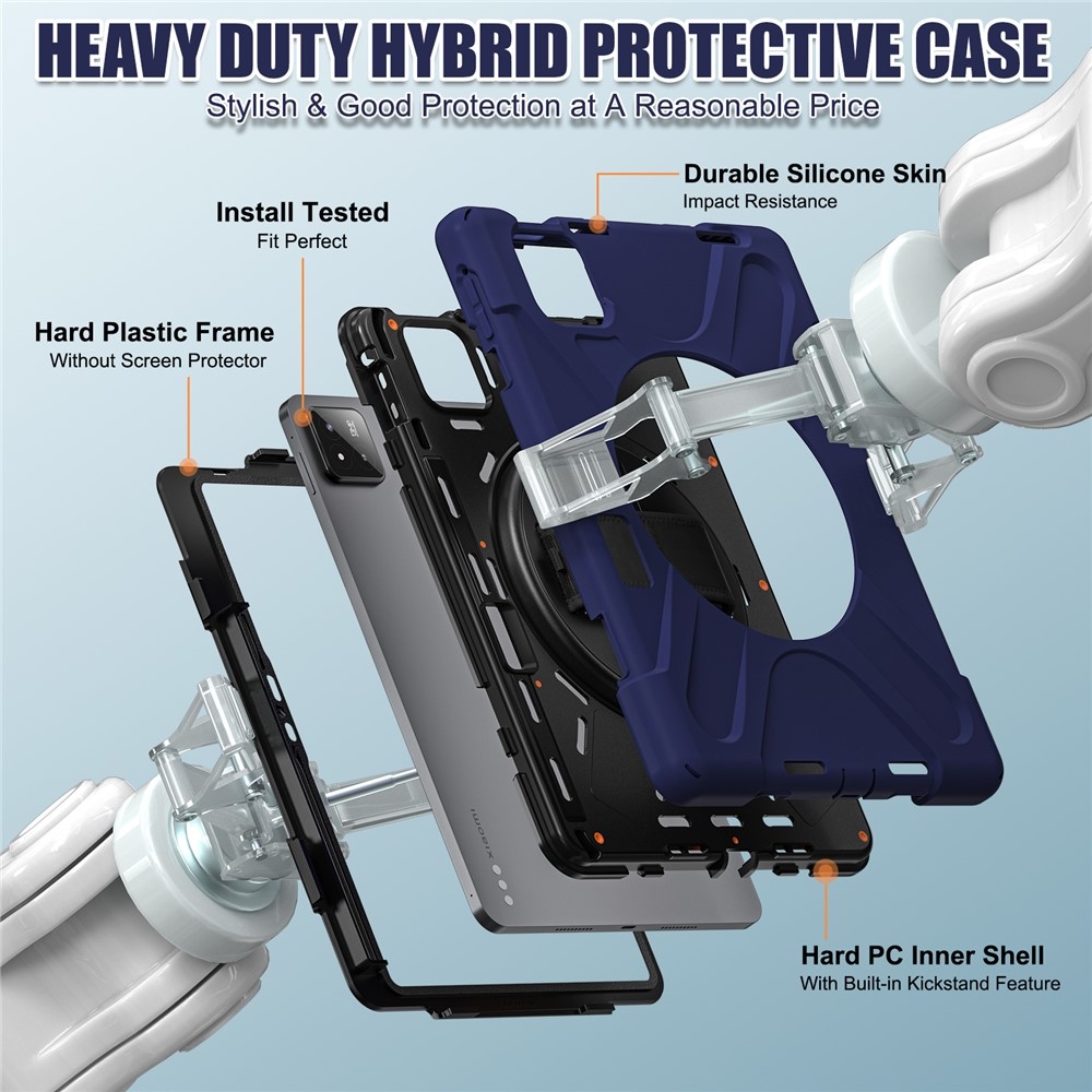 Strapabíró huzat kéztartóval és vállpánttal Xiaomi Pad 8/8 Pro/7/7/7 Pro készülékhez - sötétkék