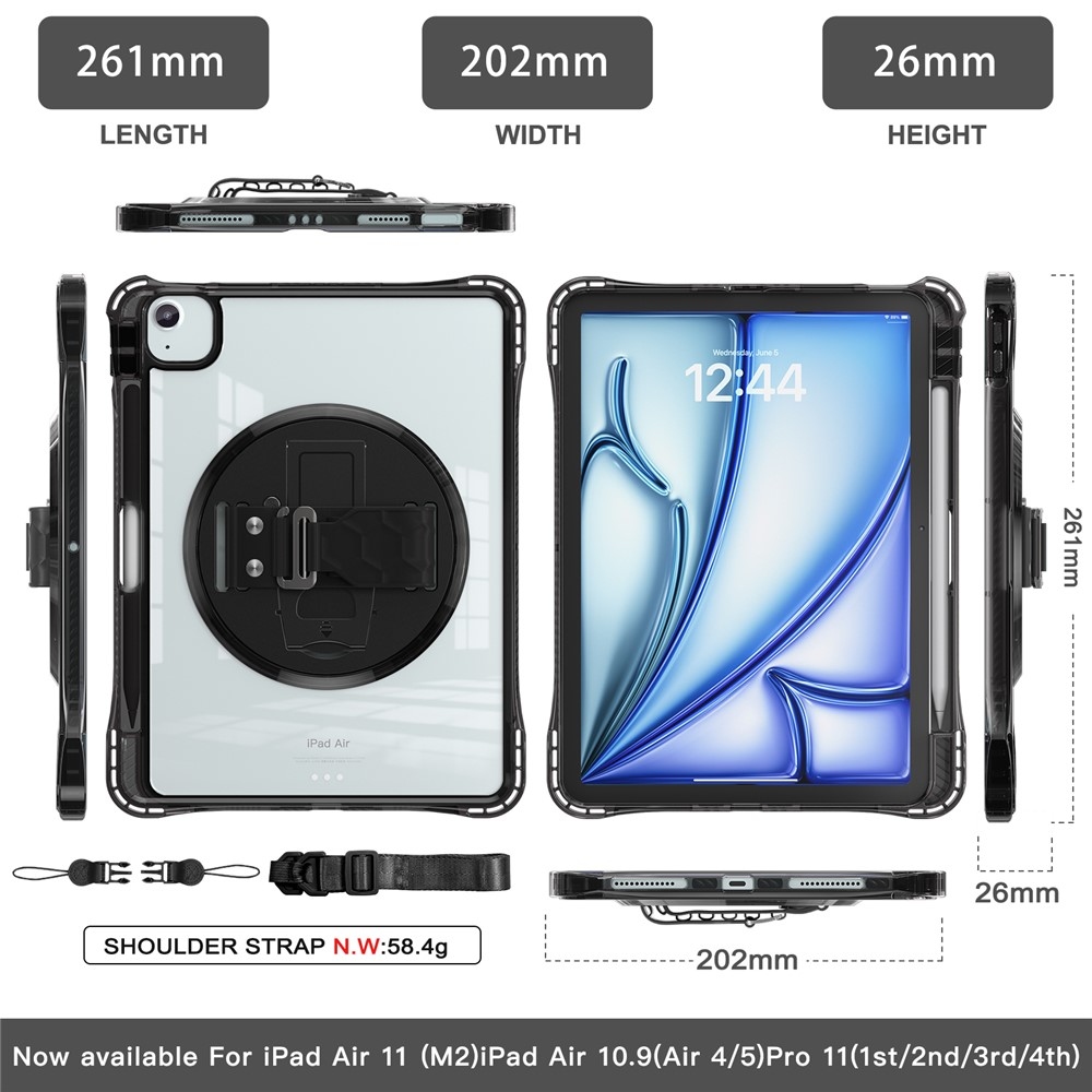 Strap Tartós borítás átlátszó hátlappal és vállpánttal iPad Air 11 (2024/25/26)/Air (2022)/(2020) iPad Air 11 (2024/25/26)/Air (2022)/(2020) - Fekete