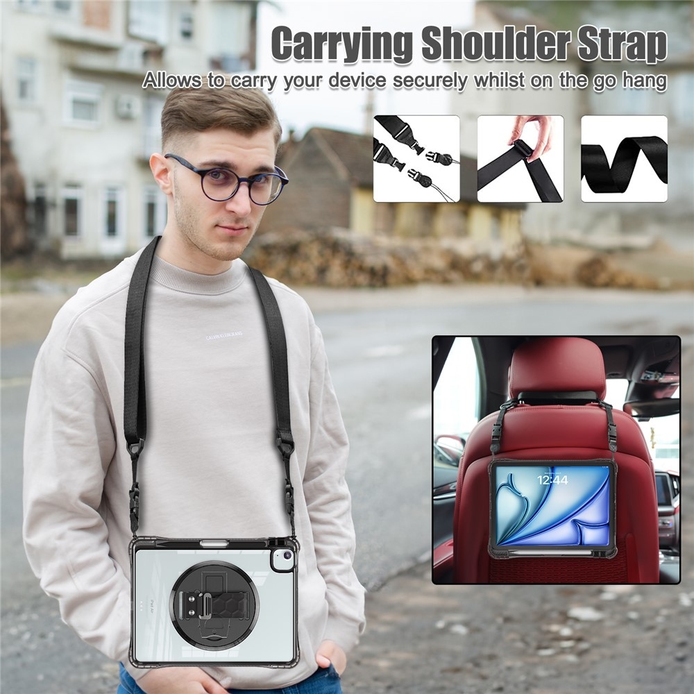 Strap Tartós borítás átlátszó hátlappal és vállpánttal iPad Air 11 (2024/25/26)/Air (2022)/(2020) iPad Air 11 (2024/25/26)/Air (2022)/(2020) - Fekete