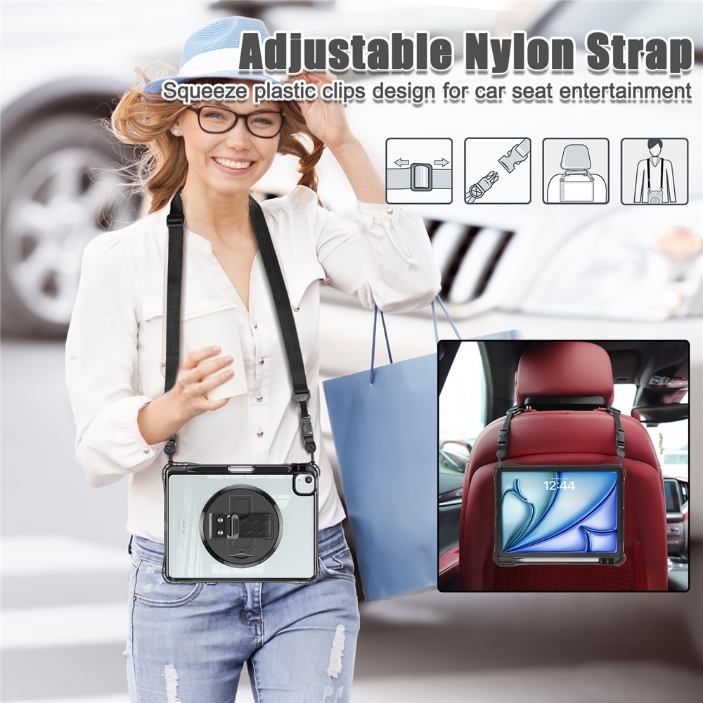 Strap Tartós borítás átlátszó hátlappal és vállpánttal iPad Air 11 (2024/25/26)/Air (2022)/(2020) iPad Air 11 (2024/25/26)/Air (2022)/(2020) - Fekete