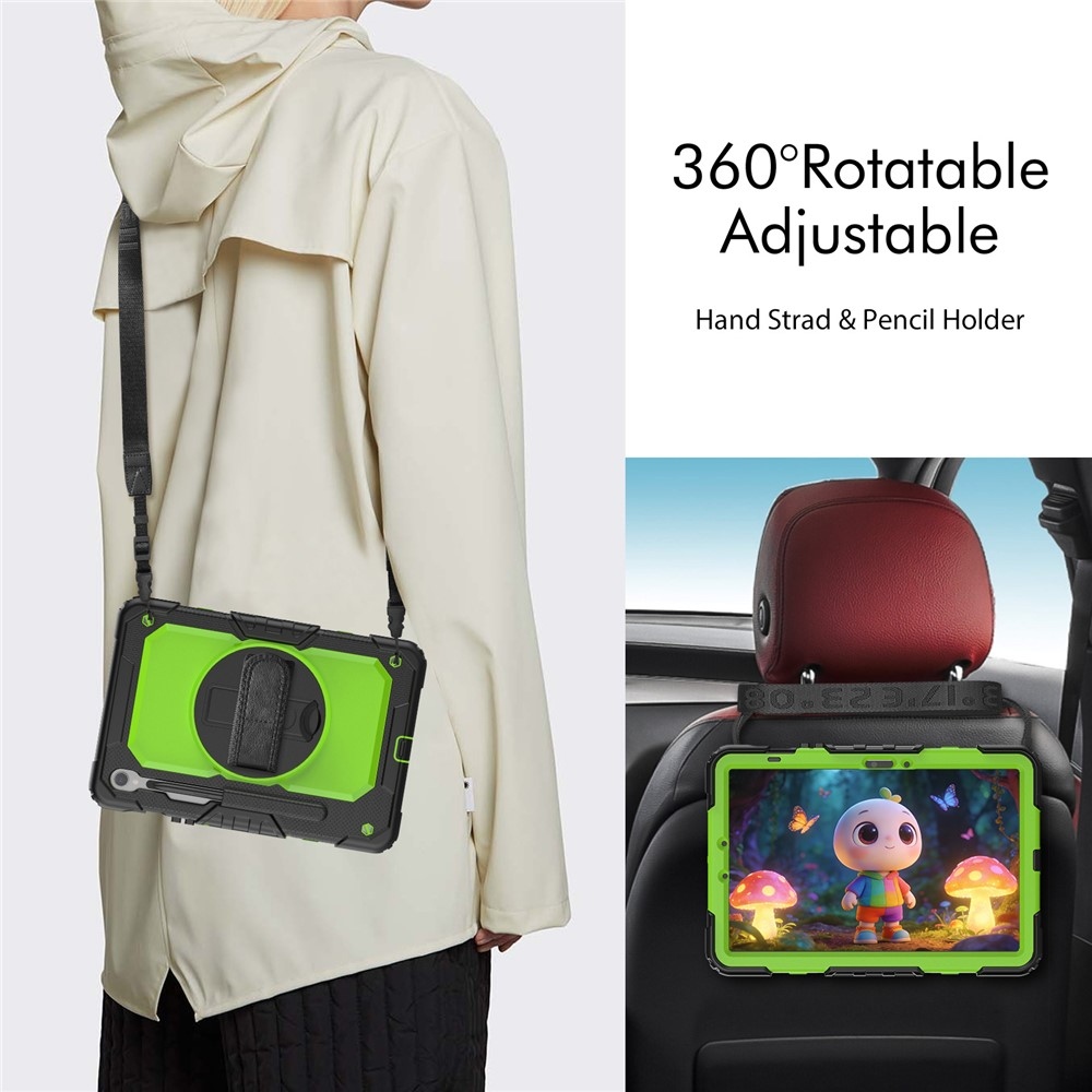 Strapabíró borítás vállpánttal Samsung Galaxy Tab S10 Lite / S10 FE / S9 FE SM-X510 SM-X516B - zöld/fekete