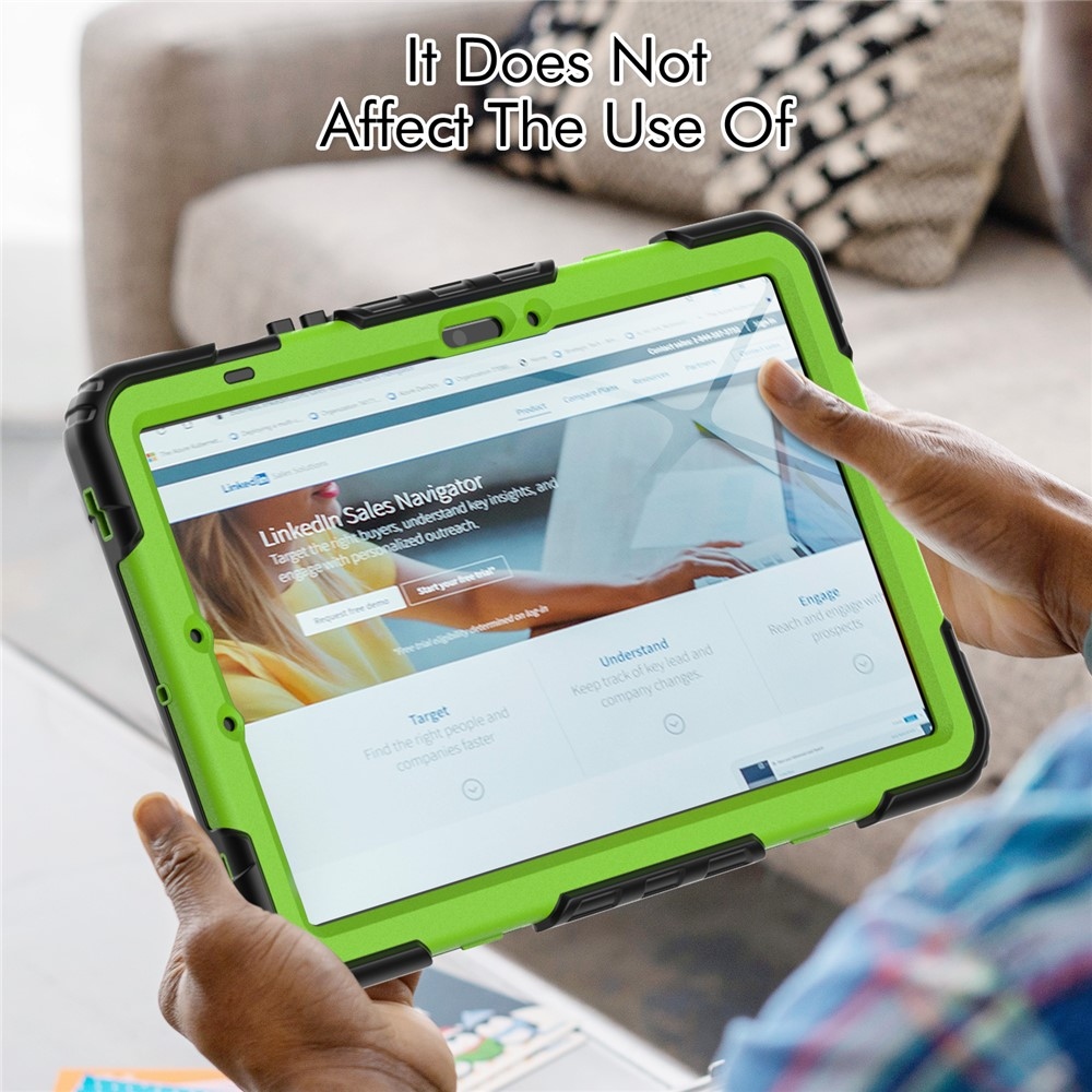 Strapabíró borítás vállpánttal Samsung Galaxy Tab S10 Lite / S10 FE / S9 FE SM-X510 SM-X516B - zöld/fekete