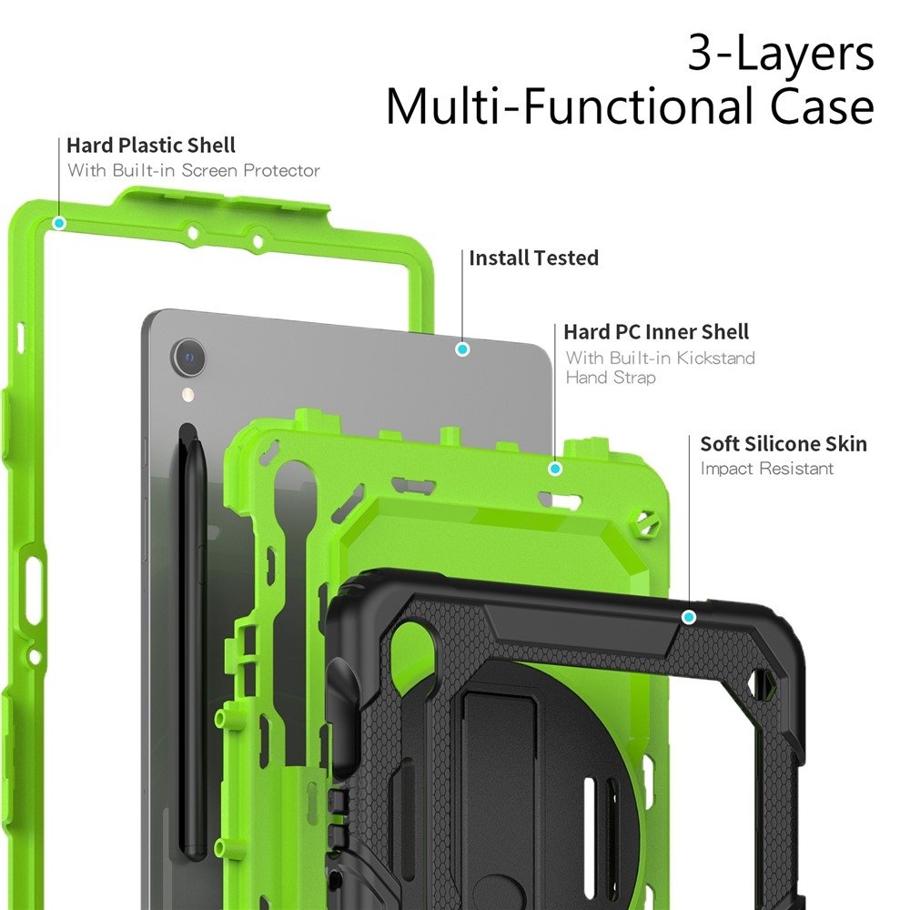 Strapabíró borítás vállpánttal Samsung Galaxy Tab S10 Lite / S10 FE / S9 FE SM-X510 SM-X516B - zöld/fekete