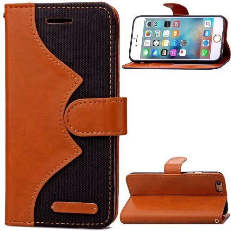 Stílus PU bőr/textil tok iPhone 6 Plus és iPhone 6s Plus készülékhez - fekete