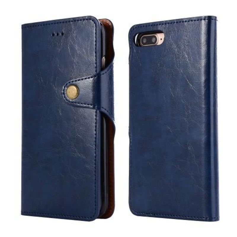 Stílusok PU bőrből készült összecsukható tok iPhone 7 Plus és 8 Plus készülékhez - sötétkék színben