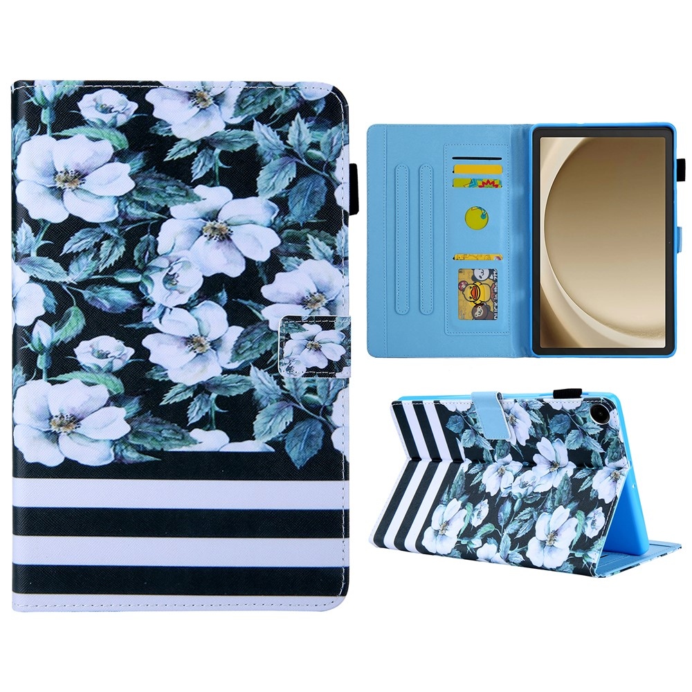 Elegáns, intelligens záró tok Samsung Galaxy Tab A11+/Tab A9+ készülékhez - fehér virágok