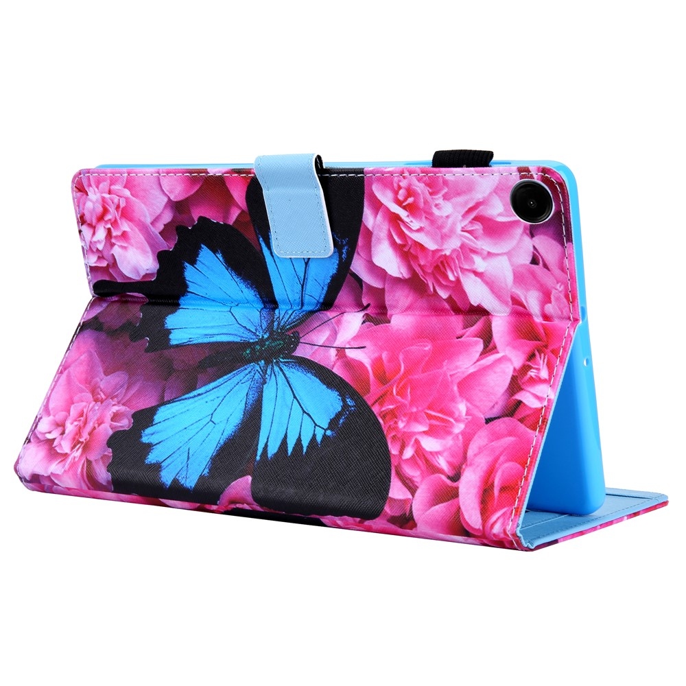Stílusos, okos záró tok Samsung Galaxy Tab A11+/Tab A9+ - kék pillangó és gerbera