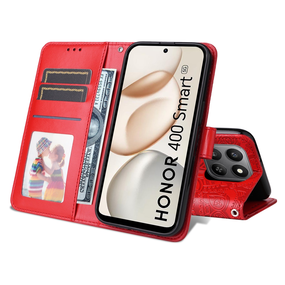 Napraforgó könyvtáska a Honor 400 Smart 5G/4G/Honor X7d készülékhez - piros