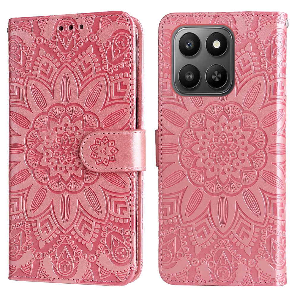 Napraforgó könyvtáska a Honor 400 Smart 5G/4G/Honor X7d készülékhez - rózsaszínű