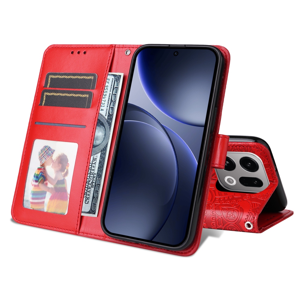 Napraforgó könyv tok az Oppo Find X9 5G számára - piros