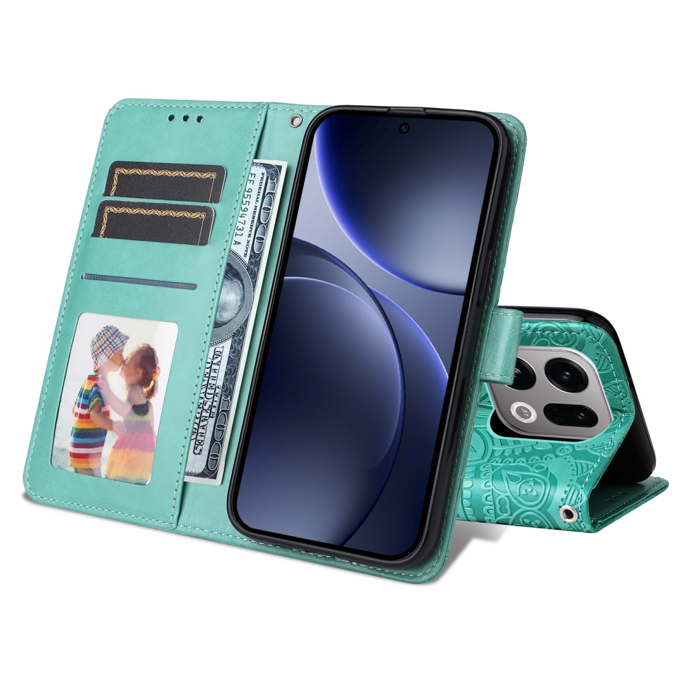 Napraforgó könyv tok az Oppo Find X9 5G számára - teal színű