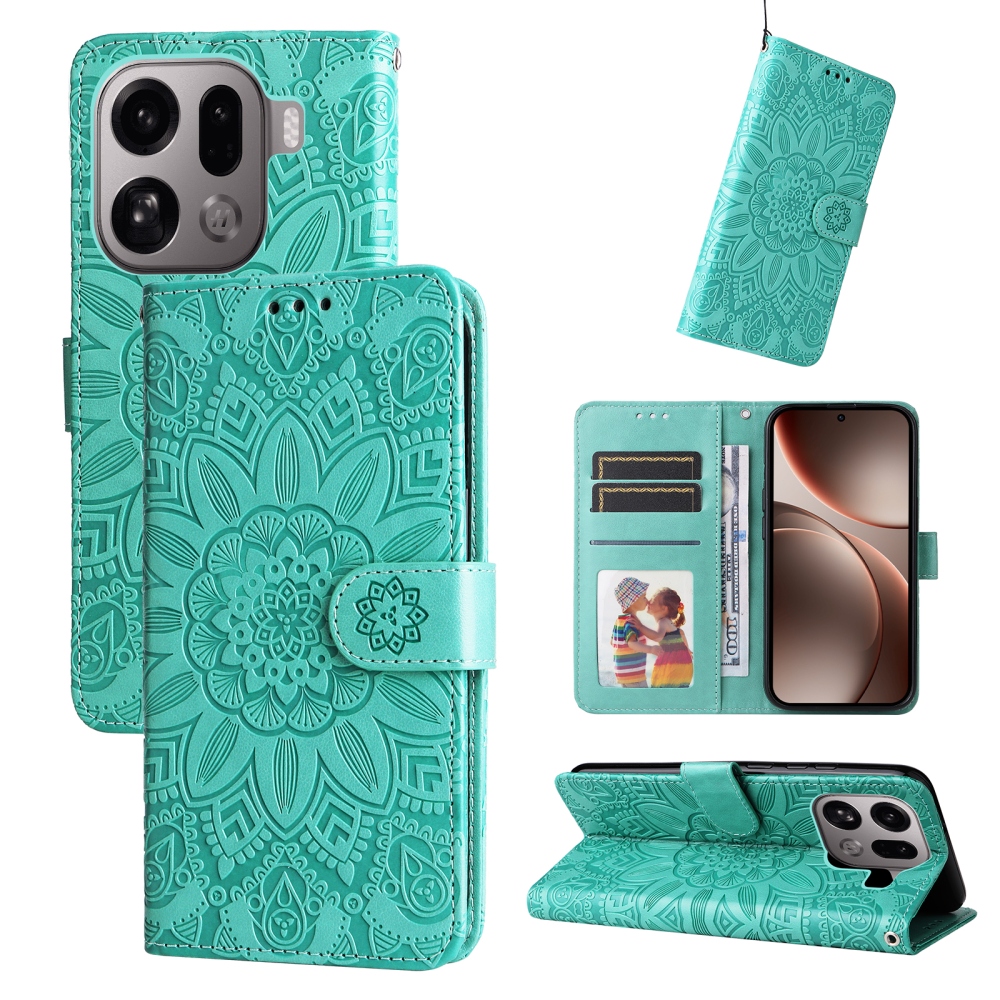 Napraforgó könyv tok az Oppo Find X9 Pro 5G számára - teal színű