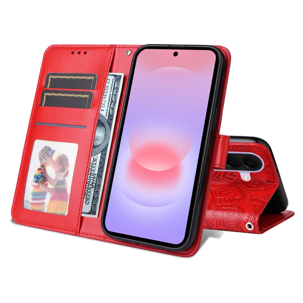 Napraforgó könyv tok Samsung Galaxy A27-hez - piros