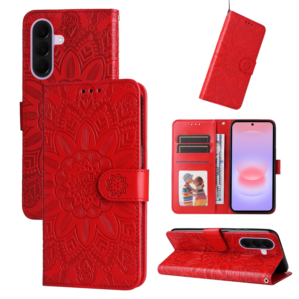 Napraforgó könyv tok Samsung Galaxy A27-hez - piros
