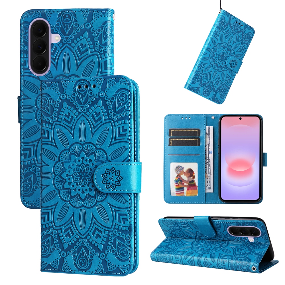 Napraforgó könyv tok Samsung Galaxy A27 készülékhez - kék