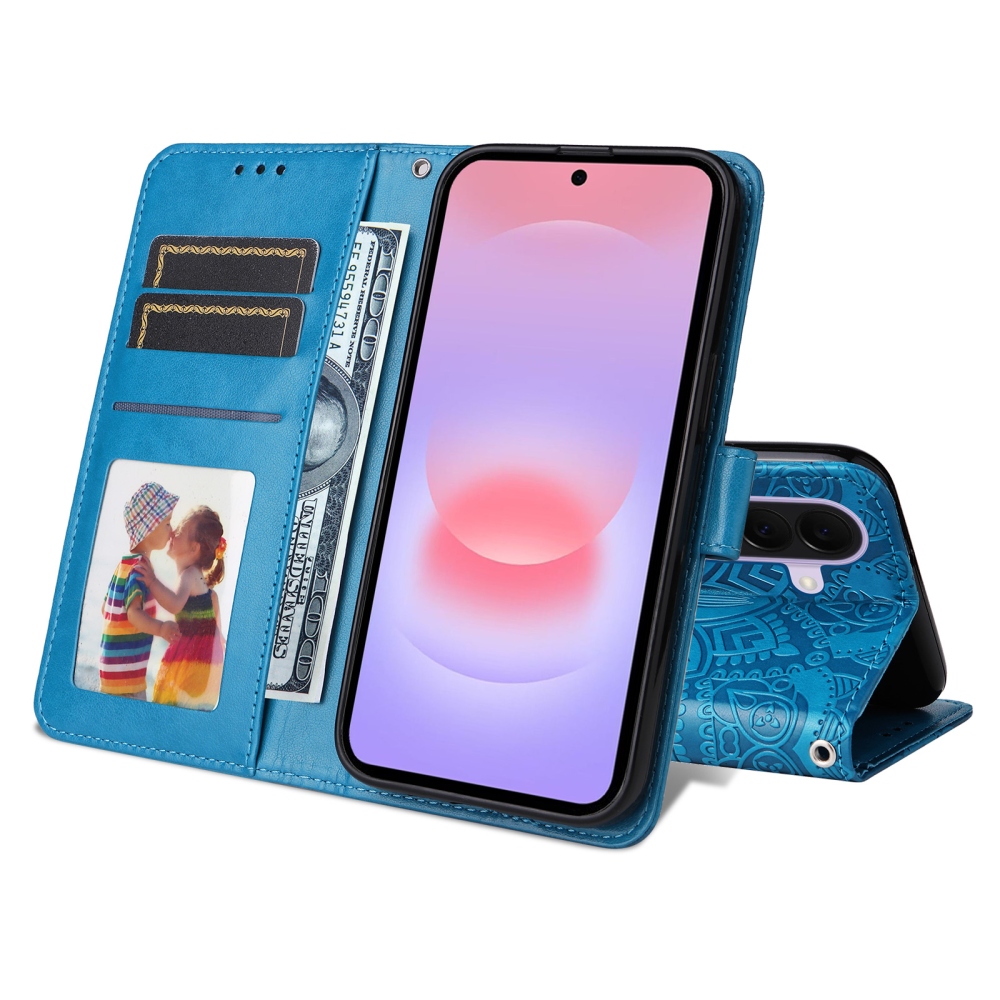 Napraforgó könyv tok Samsung Galaxy A27 készülékhez - kék