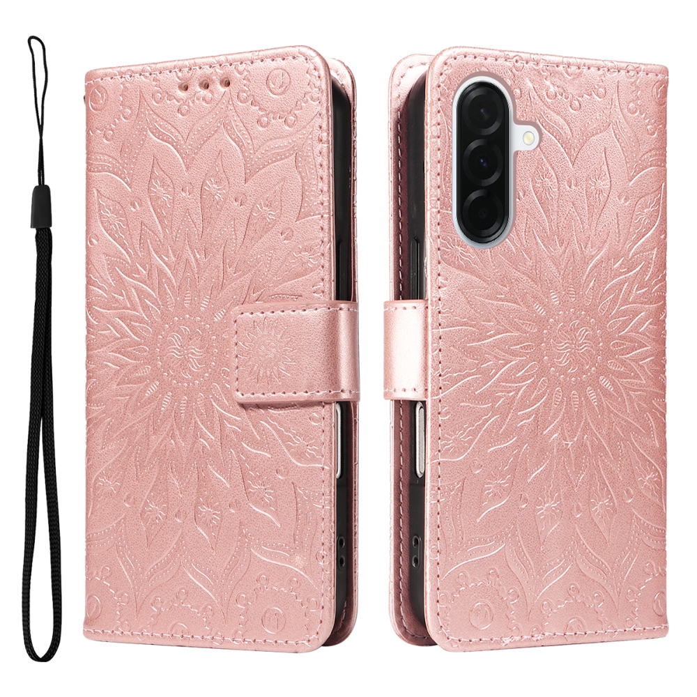 Napraforgó könyv tok Samsung Galaxy A37 5G-hez - rózsa arany