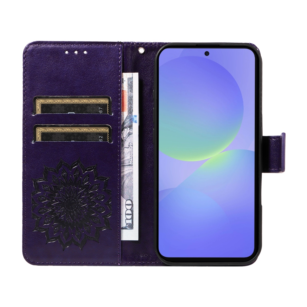 Napraforgó könyv tok Samsung Galaxy A37 5G - sötét lila