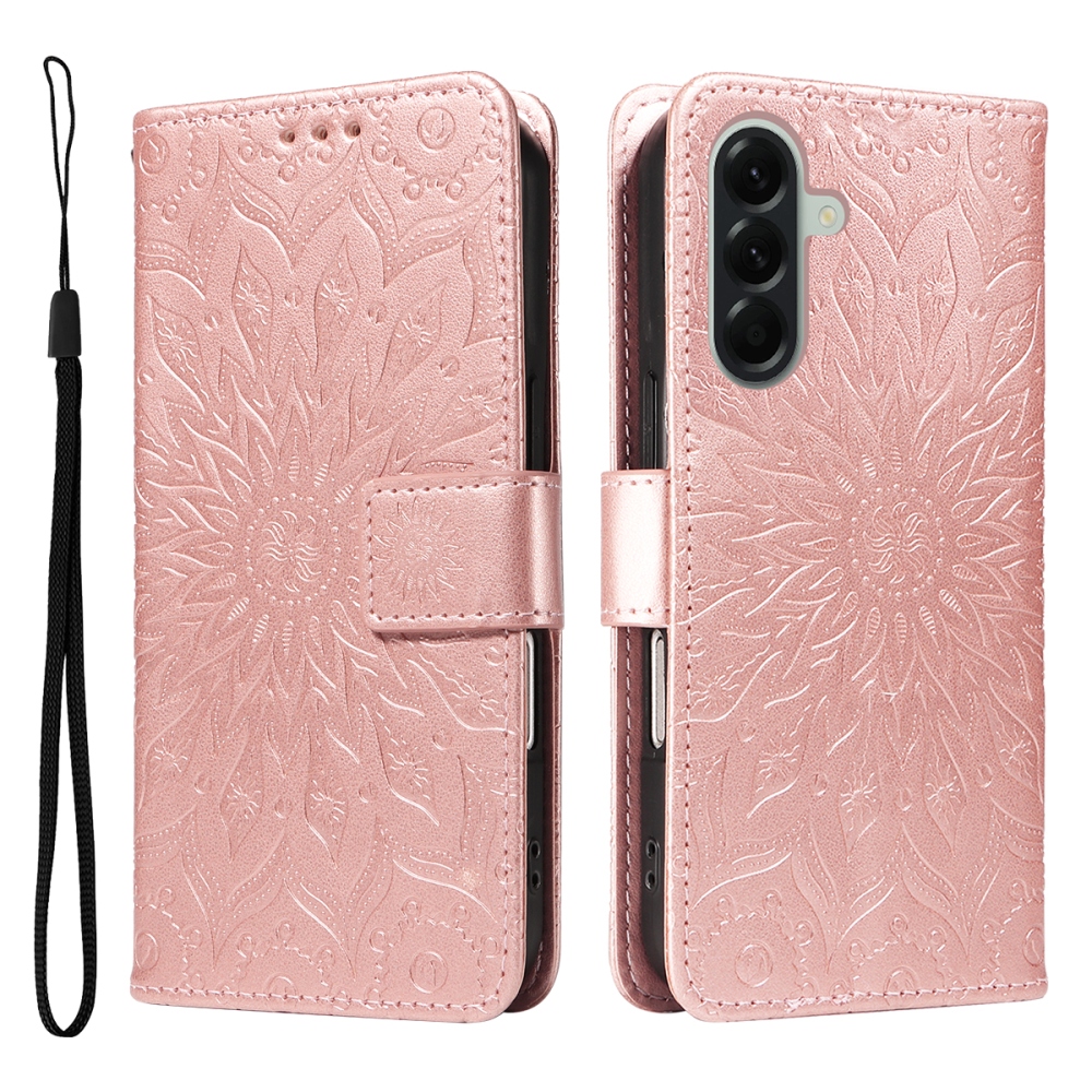 Napraforgó könyv tok Samsung Galaxy A57 5G-hez - rózsa arany