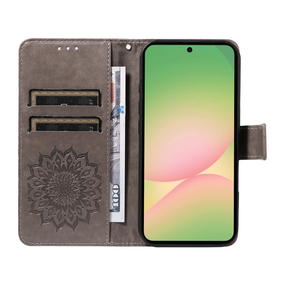 Napraforgó könyv tok Samsung Galaxy A57 5G készülékhez - szürke