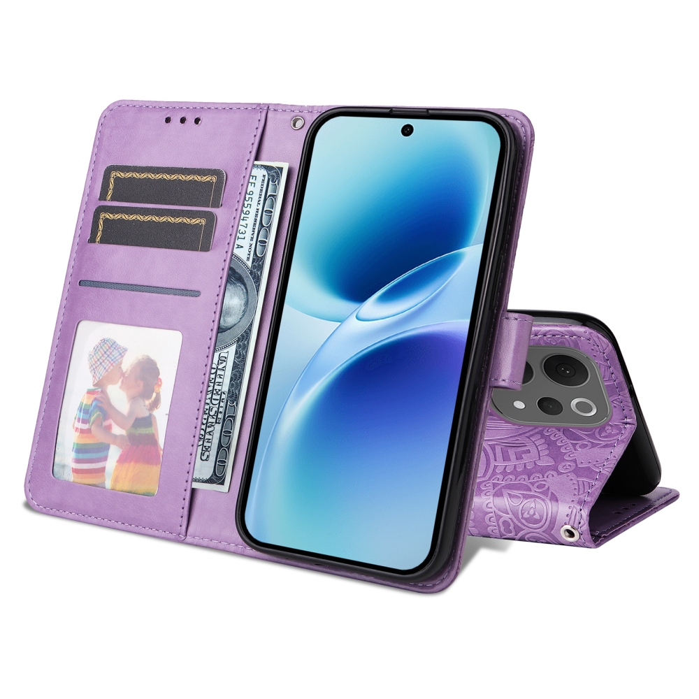 Napraforgó könyv tok a Vivo V70 5G-hez - lila