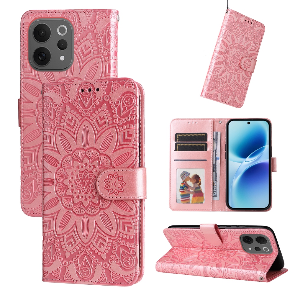Napraforgó könyv tok a Vivo V70 5G-hez - rózsaszín