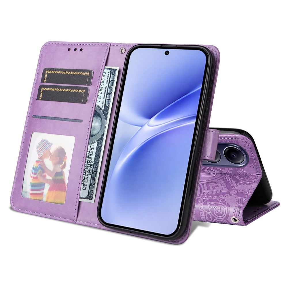 Napraforgó könyv tok a Vivo V70 FE 5G készülékhez - lila