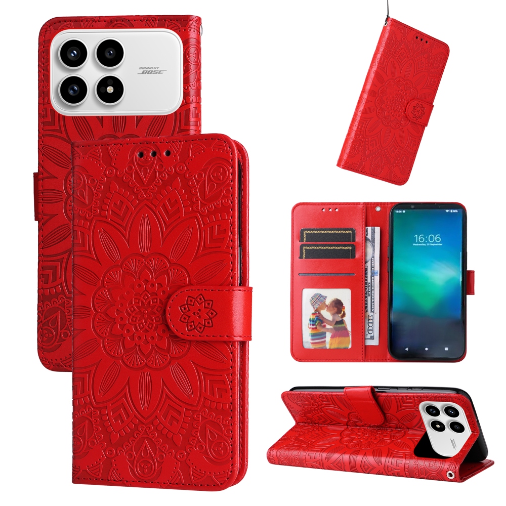 Napraforgó könyv tok a Xiaomi Poco F8 Pro 5G-hez - piros