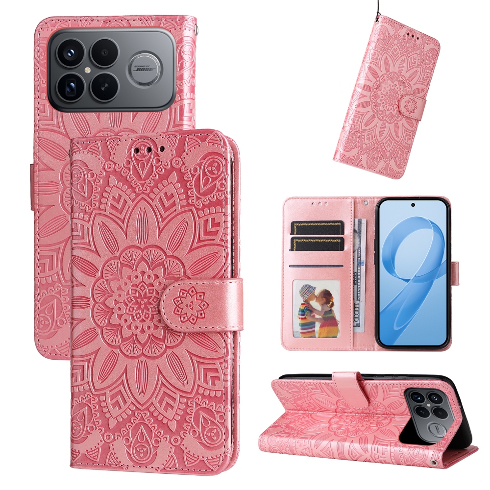 Napraforgó könyv tok a Xiaomi Poco F8 Ultra 5G-hez - rózsaszínű