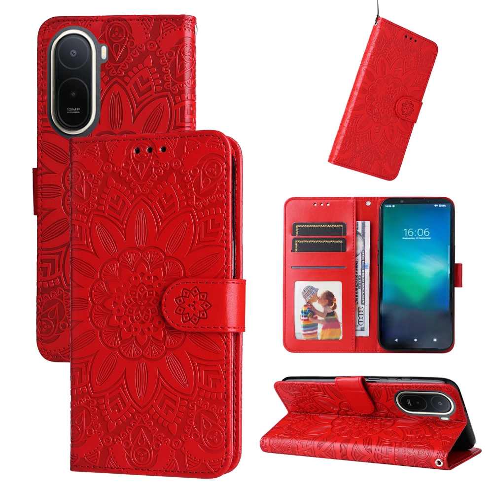 Napraforgó könyv tok a Xiaomi Redmi A7 Pro-hoz - piros