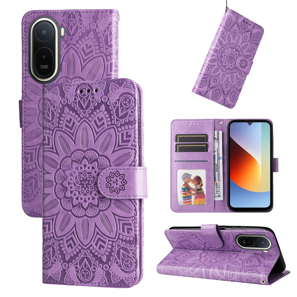 Napraforgó könyv tok a Xiaomi Redmi A7 Pro-hoz - lila